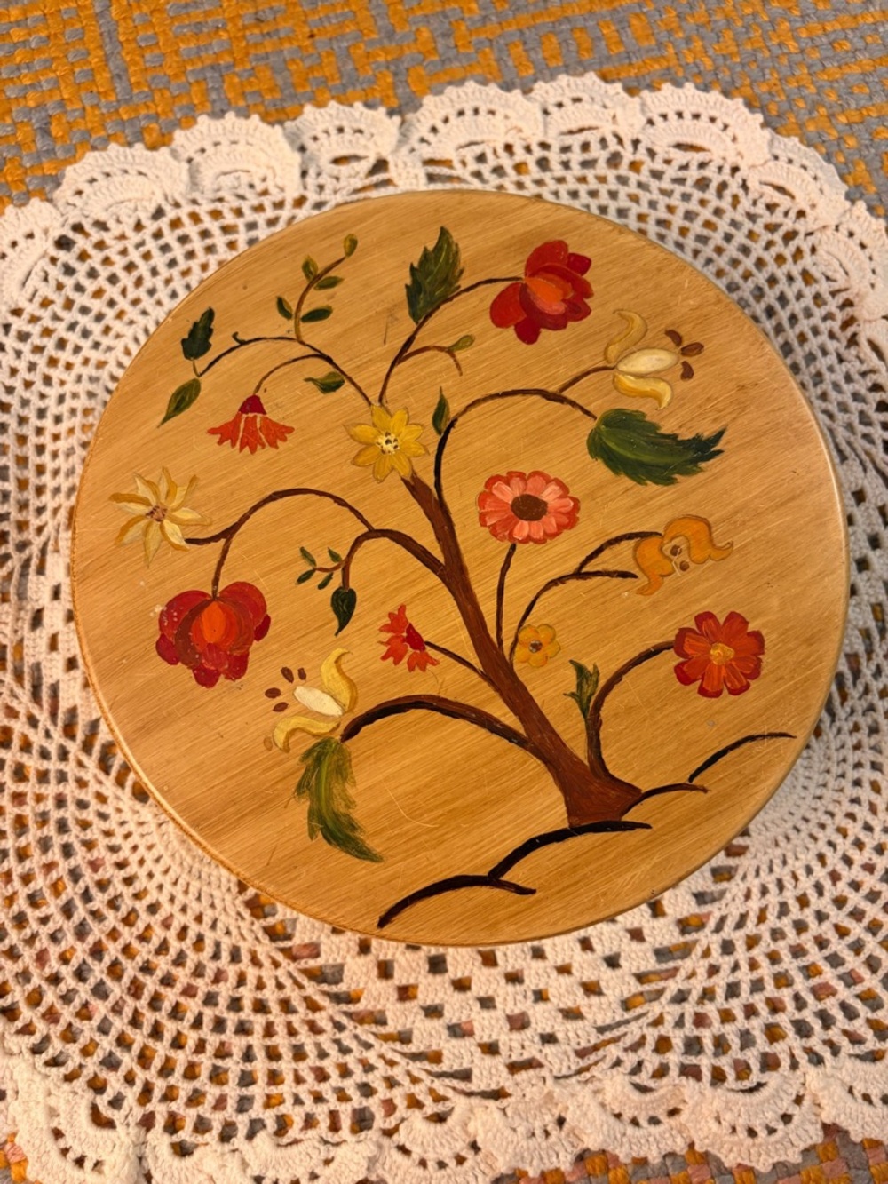 🌼✨ Vintage Floral Tin Round Storage Container Hand Painted Style ✨🌼